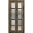 thumbnail image 1 of Sliding Closet Bi-fold Doors 84 x 96 inches | Quadro 4002 Cognac Oak with Frosted Glass | Sturdy Tracks Moldings Trims Hardware Set | Wood Solid Bedroom Wardrobe Doors, 1 of 5