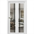 thumbnail image 1 of Sliding Closet Bi-fold Doors 84 x 84 inches | Lucia 2566 White Silk Clear Glass | Sturdy Tracks Moldings Trims Hardware Set | Wood Solid Bedroom Wardrobe Doors, 1 of 5