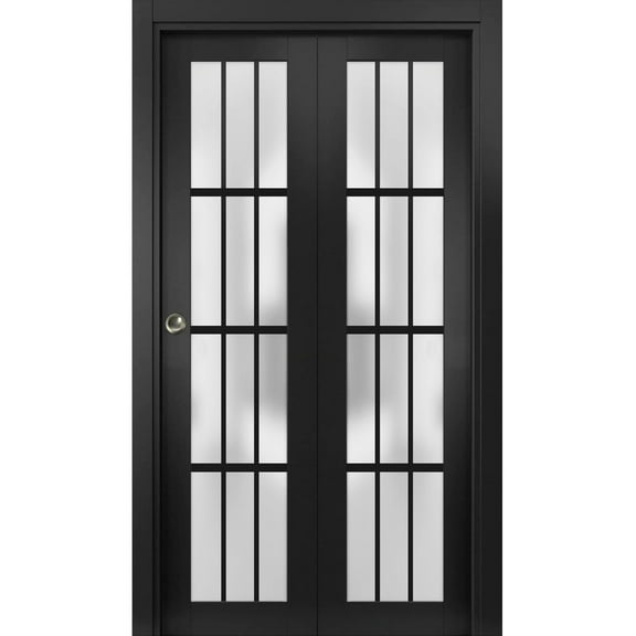 Sliding Closet Bi-fold Doors | Felicia 3312 Matte Black with Frosted Glass