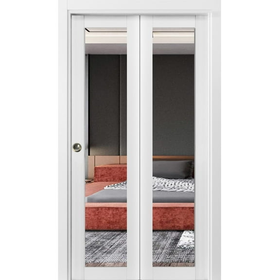 Sliding Closet Bi-fold Doors | Lucia 1299 White Silk with Mirror