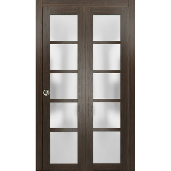 Sliding Closet Bi-fold Doors | Quadro 4002 Chocolate Ash with Frosted Glass