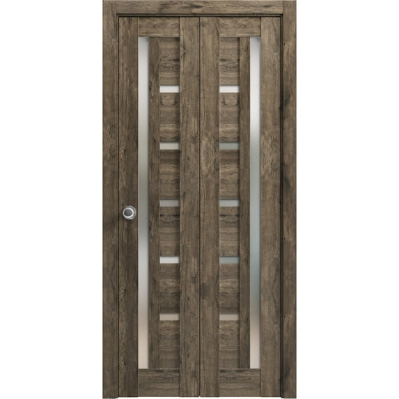 Sliding Closet Bi-fold Doors | Quadro 4088 Cognac Oak with Frosted Glass