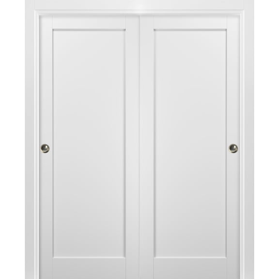Sliding Closet Bypass Doors 36 x 80 with hardware | Quadro 4111 White Silk | Sturdy Top Mount Rails Moldings Trims Set | Kitchen Wooden Solid Bedroom Wardrobe Doors