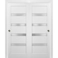 thumbnail image 1 of Sliding Closet Bypass Doors 36 x 80 with hardware | Quadro 4113 White Silk with Frosted Opaque Glass | Sturdy Top Mount Rails Moldings Trims Set | Kitchen Lite Wooden Solid Bedroom Wardrobe Doors, 1 of 7