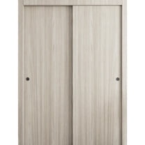 Sliding Closet Bypass Doors 36 x 80 in - LUNO 1003 Oak - Rails Hardware Set - Wood Solid Bedroom Wardrobe Doors