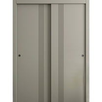 Sliding Closet Bypass Doors 36 x 80 in - LUNO 1110 Dove Grey - Rails Hardware Set - Wood Solid Bedroom Wardrobe Doors