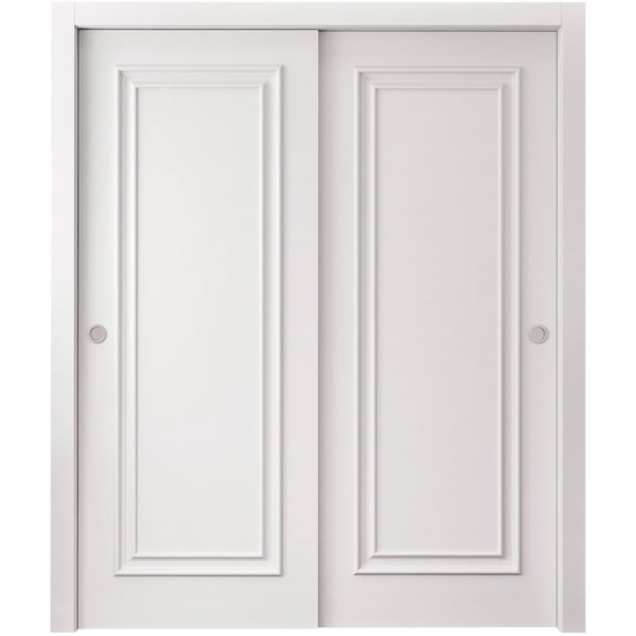 Sliding Closet Bypass Doors 36 x 80 inches | CLASSIC 1189 White Enamel | Rails Hardware Set | Wood Solid Bedroom Wardrobe Doors