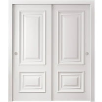 Sliding Closet Bypass Doors 36 x 80 inches | CLASSIC 2289 White Enamel | Rails Hardware Set | Wood Solid Bedroom Wardrobe Doors