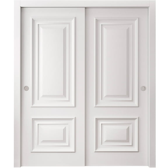 Sliding Closet Bypass Doors 36 x 80 inches | CLASSIC 2289 White Enamel | Rails Hardware Set | Wood Solid Bedroom Wardrobe Doors