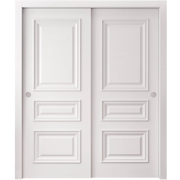Sliding Closet Bypass Doors 36 x 80 inches | CLASSIC 3389 White Enamel | Rails Hardware Set | Wood Solid Bedroom Wardrobe Doors