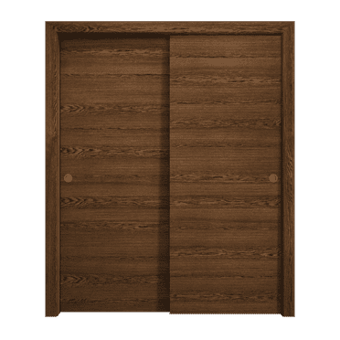 Sliding Closet Bypass Doors 36 x 80 inches | Ego 5000 Cognac Oak | Rails Hardware Set | Wood Solid Bedroom Wardrobe Doors
