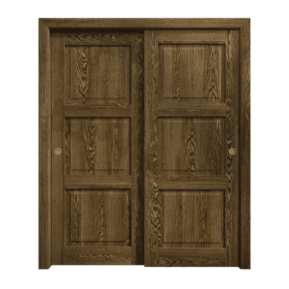 Sliding Closet Bypass Doors 36 x 80 inches | Ego 5010 Marble Oak | Rails Hardware Set | Wood Solid Bedroom Wardrobe Doors