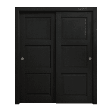 Sliding Closet Bypass Doors 36 x 80 inches | Ego 5010 Painted Black Oak | Rails Hardware Set | Wood Solid Bedroom Wardrobe Doors