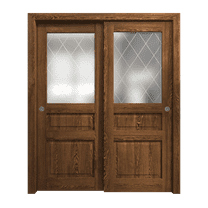 Sliding Closet Bypass Doors 36 x 80 inches | Ego 5011 Cognac Oak | Rails Hardware Set | Wood Solid Bedroom Wardrobe Doors