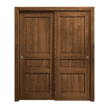 Sliding Closet Bypass Doors 36 x 80 inches | Ego 5012 Cognac Oak | Rails Hardware Set | Wood Solid Bedroom Wardrobe Doors