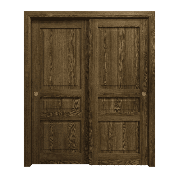 Sliding Closet Bypass Doors 36 x 80 inches | Ego 5012 Marble Oak | Rails Hardware Set | Wood Solid Bedroom Wardrobe Doors