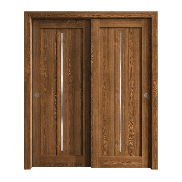 Sliding Closet Bypass Doors 36 x 80 inches | Ego 5014 Cognac Oak | Rails Hardware Set | Wood Solid Bedroom Wardrobe Doors
