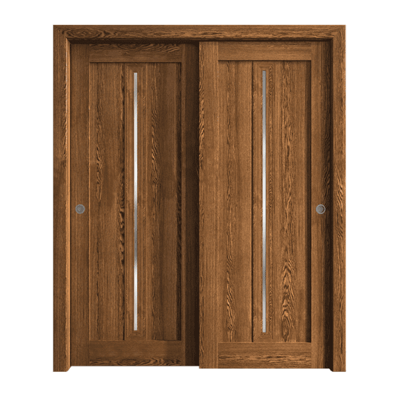 Sliding Closet Bypass Doors 36 x 80 inches | Ego 5014 Cognac Oak | Rails Hardware Set | Wood Solid Bedroom Wardrobe Doors
