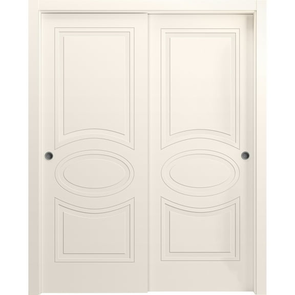 Sliding Closet Bypass Doors 36 x 80 inches / Mela 7001 Painted Creamy / Rails Hardware Set / Wood Solid Bedroom Wardrobe Doors