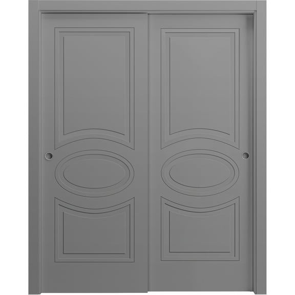 Sliding Closet Bypass Doors 36 x 80 inches / Mela 7001 Painted Grey / Rails Hardware Set / Wood Solid Bedroom Wardrobe Doors