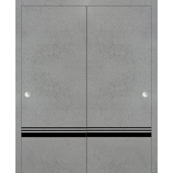 Sliding Closet Bypass Doors 36 x 80 inches | Planum 0012 Concrete with Frosted Glass | Sturdy Rails Moldings Trims Hardware Set | Wood Solid Bedroom Wardrobe Doors