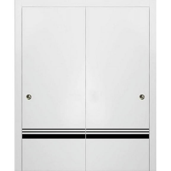 Sliding Closet Bypass Doors 36 x 80 inches | Planum 0012 White Silk with Frosted Glass | Sturdy Rails Moldings Trims Hardware Set | Wood Solid Bedroom Wardrobe Doors