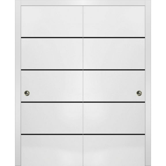 Sliding Closet Bypass Doors 36 x 80 inches | Planum 0015 White Silk with Frosted Glass | Sturdy Rails Moldings Trims Hardware Set | Wood Solid Bedroom Wardrobe Doors