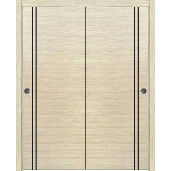 Sliding Closet Bypass Doors 36 x 80 inches | Planum 0016 Natural Veneer with Frosted Glass | Sturdy Rails Moldings Trims Hardware Set | Wood Solid Bedroom Wardrobe Doors