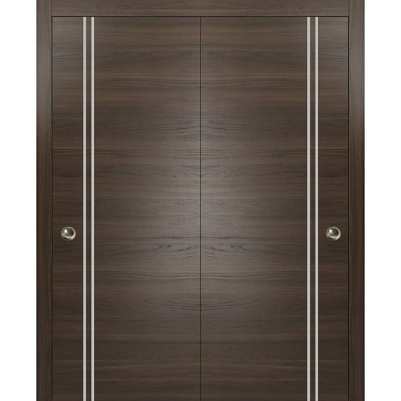 Sliding Closet Bypass Doors 36 x 80 inches | Planum 0310 Chocolate Ash with Frosted Glass | Sturdy Rails Moldings Trims Hardware Set | Wood Solid Bedroom Wardrobe Doors