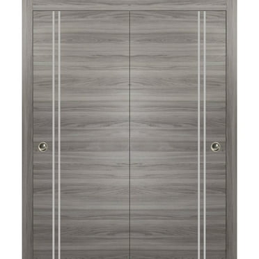 Sliding Closet Bypass Doors 36 x 80 inches | Planum 0310 Ginger Ash with Frosted Glass | Sturdy Rails Moldings Trims Hardware Set | Wood Solid Bedroom Wardrobe Doors