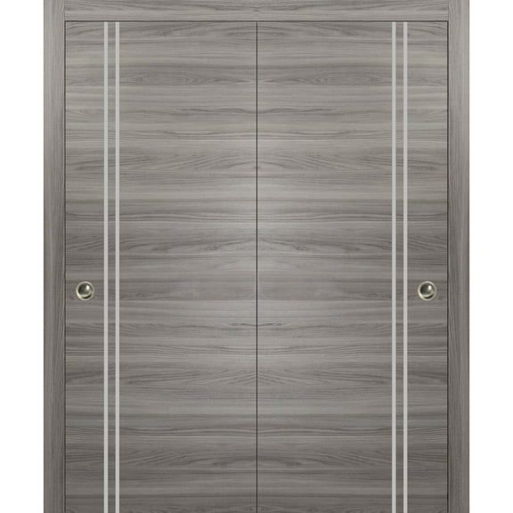 Sliding Closet Bypass Doors 36 x 80 inches | Planum 0310 Ginger Ash with Frosted Glass | Sturdy Rails Moldings Trims Hardware Set | Wood Solid Bedroom Wardrobe Doors