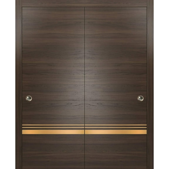 Sliding Closet Bypass Doors 36 x 80 inches | Planum 2010 Chocolate Ash with Frosted Glass | Sturdy Rails Moldings Trims Hardware Set | Wood Solid Bedroom Wardrobe Doors