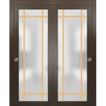 Sliding Closet Bypass Doors 36 x 80 inches | Planum 2113 Chocolate Ash Frosted Glass | Sturdy Rails Moldings Trims Hardware Set | Wood Solid Bedroom Wardrobe Doors