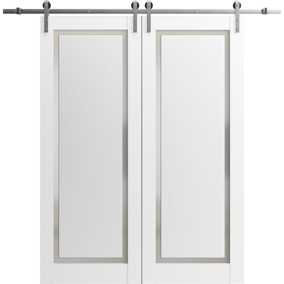 Sliding Closet Bypass Doors 36 x 80 inches | Sete 6933 Nebraska Grey with Frosted Glass | Sturdy Rails Moldings Trims Hardware Set | Wood Solid Bedroom Wardrobe Doors