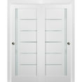 thumbnail image 1 of Sliding Closet Bypass Doors 36 x 84 with hardware | Quadro 4088 White Silk with Frosted Opaque Glass | Sturdy Top Mount Rails Moldings Trims Set | Kitchen Lite Wooden Solid Bedroom Wardrobe Doors, 1 of 6