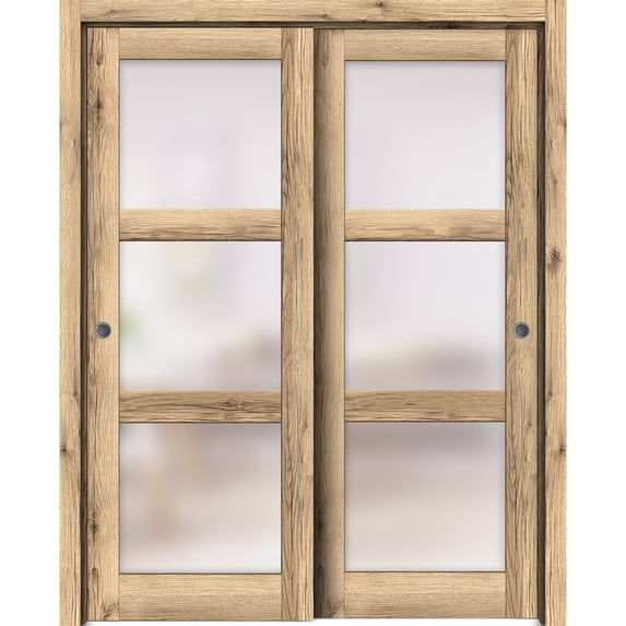 Sliding Closet Bypass Doors 36 x 84 inches | Lucia 2552 Oak | Sturdy Rails Moldings Trims Hardware Set | Wood Solid Bedroom Wardrobe Doors