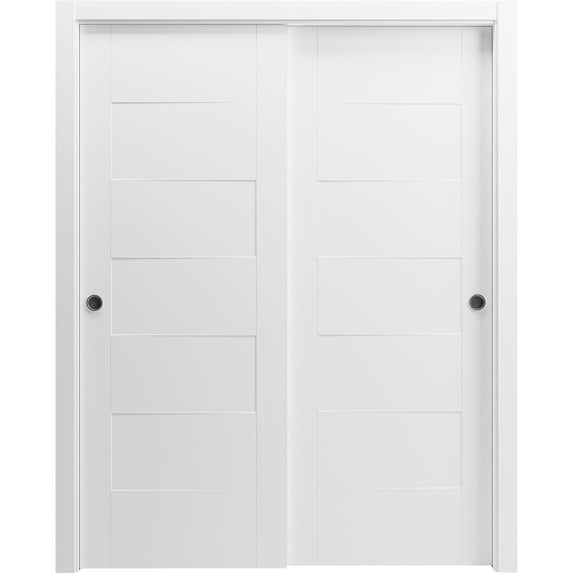 Sliding Closet Bypass Doors 36 x 84 inches / Mela 0755 Painted White / Rails Hardware Set / Wood Solid Bedroom Wardrobe Doors
