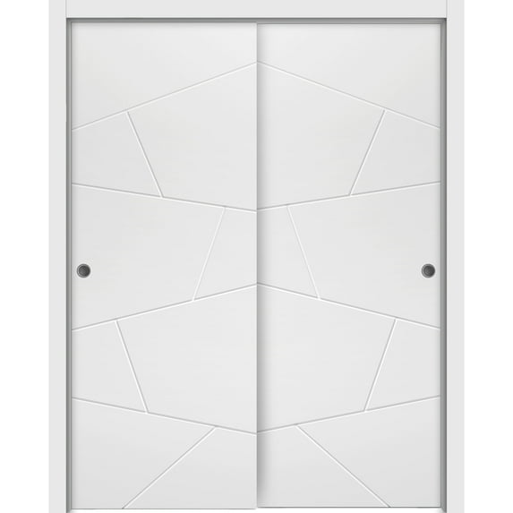 Sliding Closet Bypass Doors 36 x 84 inches | Planum 0990 Painted White | Sturdy Rails Moldings Trims Hardware Set | Wood Solid Bedroom Wardrobe Doors