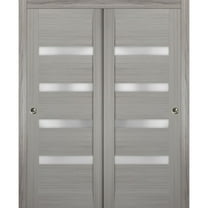 Sliding Closet Bypass Doors 36 x 84 inches | Quadro 4113 Grey Ash with Frosted Glass | Sturdy Rails Moldings Trims Hardware Set | Wood Solid Bedroom Wardrobe Doors