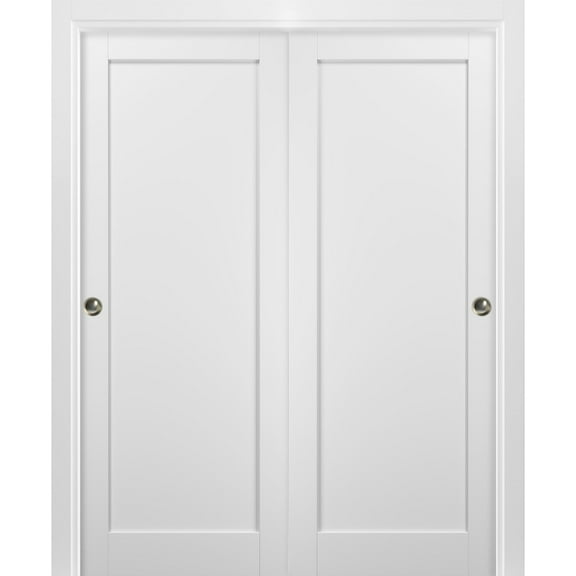 Sliding Closet Bypass Doors 36 x 96 with hardware | Quadro 4111 White Silk | Sturdy Top Mount Rails Moldings Trims Set | Kitchen Wooden Solid Bedroom Wardrobe Doors