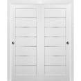 thumbnail image 1 of Sliding Closet Bypass Doors 36 x 96 with hardware | Quadro 4117 White Silk with Frosted Opaque Glass | Sturdy Top Mount Rails Moldings Trims Set | Kitchen Lite Wooden Solid Bedroom Wardrobe Doors, 1 of 6
