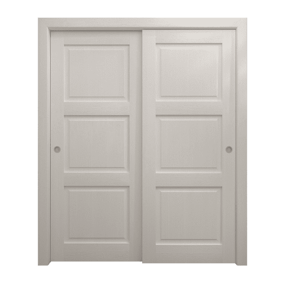 Sliding Closet Bypass Doors 36 x 96 inches | Ego 5010 Painted White Oak | Rails Hardware Set | Wood Solid Bedroom Wardrobe Doors