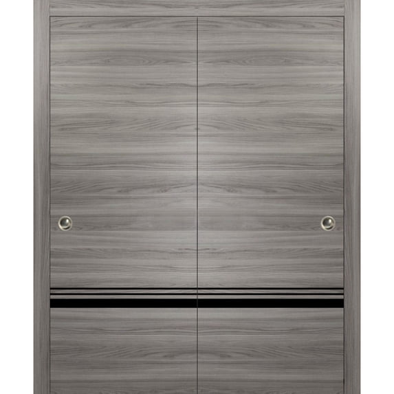 Sliding Closet Bypass Doors 36 x 96 inches | Planum 0012 Grey Matte with Frosted Glass | Sturdy Rails Moldings Trims Hardware Set | Wood Solid Bedroom Wardrobe Doors