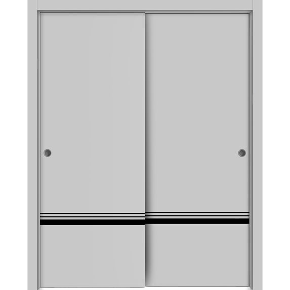 Sliding Closet Bypass Doors 36 x 96 inches | Planum 0012 Grey Matte with Frosted Glass | Sturdy Rails Moldings Trims Hardware Set | Wood Solid Bedroom Wardrobe Doors