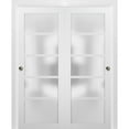 thumbnail image 1 of Sliding Closet Bypass Doors 48 x 80 with hardware | Quadro 4002 White Silk with Frosted Opaque Glass | Sturdy Top Mount Rails Moldings Trims Set | Kitchen Lite Wooden Solid Bedroom Wardrobe Doors, 1 of 6