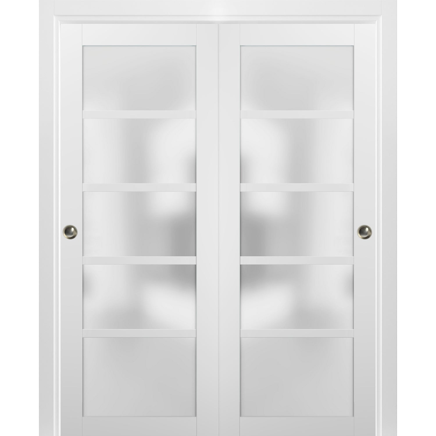 Quadro White Sliding Closet Doors with Frosted Glass Panels