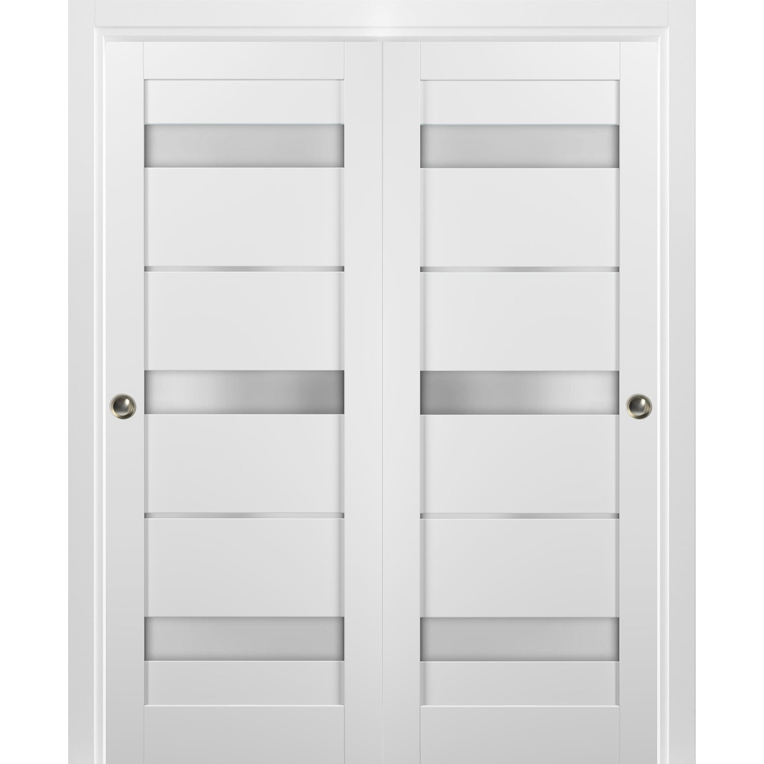 Quadro 48" x 80" White MDF Bypass Closet Doors with Frosted Glass