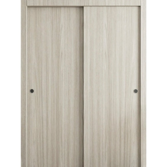 Sliding Closet Bypass Doors 48 x 80 in - LUNO 1003 Oak - Rails Hardware Set - Wood Solid Bedroom Wardrobe Doors
