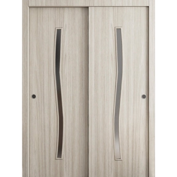 Sliding Closet Bypass Doors 48 x 80 in - LUNO 2003 Oak - Rails Hardware Set - Wood Solid Bedroom Wardrobe Doors
