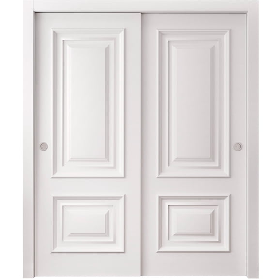 Sliding Closet Bypass Doors 48 x 80 inches | CLASSIC 2289 White Enamel | Rails Hardware Set | Wood Solid Bedroom Wardrobe Doors